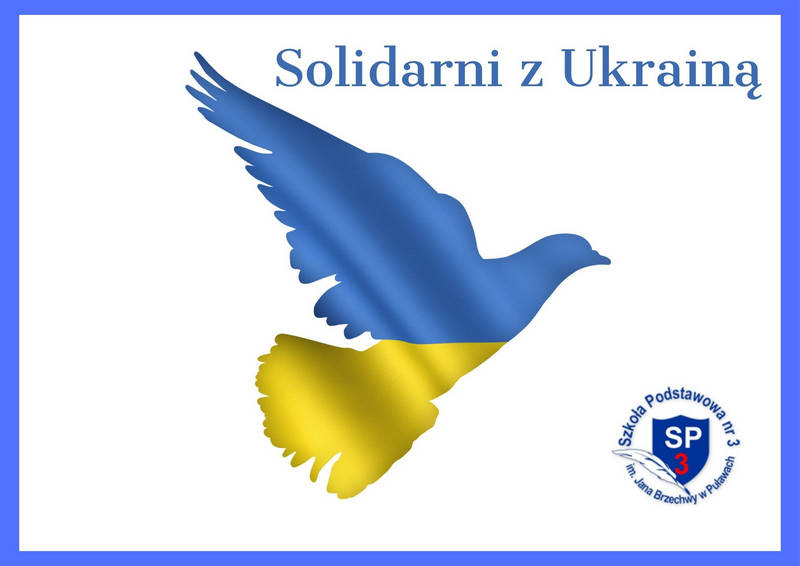 Solidarni z Ukrainą - flaga Ukrainy, gołąbek pokoju.